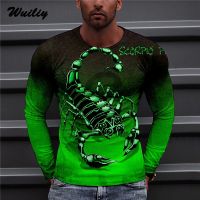 [In stock] 2023 design Mens Green Scorpion T Shirt 3D Print Long Sleeve Poison Graphic Top Tees Street Pattern Tops  Hip Hop Tee La T-shirt，Contact the seller for personalized customization of the name