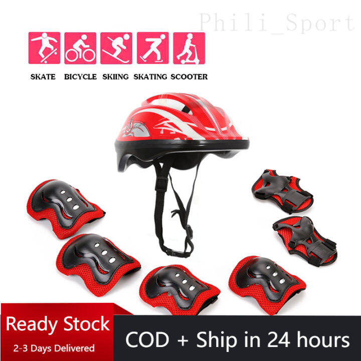 【7pcs/set 】312yrs Kids Bike Roller Skating Safety Gear Helmet Knee