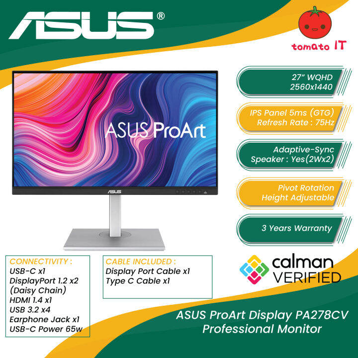 ASUS ProArt Display PA278CV Professional Monitor Lazada
