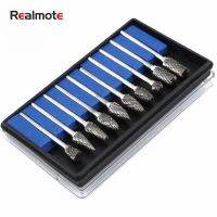 Realmote เครื่องเจียร์อุปกรณ์แกะสลักขนาดเล็ก10ชิ้น,เครื่องเจียร์เครื่องตัดไม้ Set Mata Bor หัวเจาะแบบหมุนโรตารี่เครื่องมือไมโคร