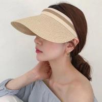 [hot]Summer Straw Sun Hats For Women Empty Top Beach Caps Large Brim UV Protection Cap Shade Hat Outdoor Fishing Visors Casual Caps