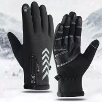 Touch Screen Zipper Fleece Warm Autumn and Winter Gloves Windproof and Waterproof Mens Motorcycle Cyclists