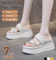 mengkai รองเท้าแตะส้นหนา Rhinestone Beach Wedge สำหรับผู้หญิง