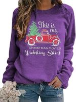 Christmas Movie Watch Sweatshirt Ladies Fun Christmas crew neck hoodie Tree truck pattern jumper Light weight