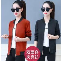 Womens cardigan short slim small coat thin top双面穿女夹克短款外套女学生运动棒球服女装衣服 10 08