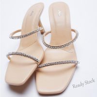 【Ready Stock】 ☃ C40 [Ready Stock] Apricot square top bright lace High Heel Sandals