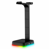 RGB Earphone Holder Hub with 2 USB Charging Ports Headphones Display Stand Compatible Gamer Gaming PC Desktop Computer Notebook