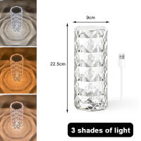 Led Crystal Table Lamp Touch Discolor Rechargeable Desktop Projector Rose Desk Lamp RGB Night Light Bedside Bar Decoration Gift