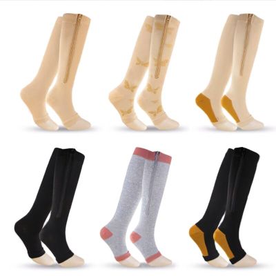 2Pcs Medical Compression Stockings with Zipper for Varicose Veins Graduated Pressure Knee High Open Toe Compression Stocking