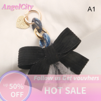 ?AngelCity แฟชั่นใหม่พวงกุญแจพู่ห้อยรูปโบว์ตุ๊กตาอุปกรณ์เสริมกระเป๋าหูฟัง