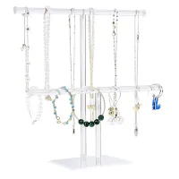 Jewelry Stand Necklace Holder, Jewelry Display Holder, Necklace and Bracelet Hanging Organizer, Clear Tower Stand