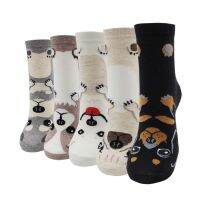 【Sock shop】5คู่ Kawaii ผู้หญิงสัตว์การ์ตูนถุงเท้าแฟชั่นน่ารักมีความสุขการออกแบบที่สะดวกสบายที่มีสีสันสุนัขพิมพ์สบายๆสวนสนุกถุงเท้า Dailywear