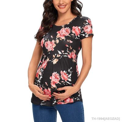 ¤ Camiseta feminina de manga curta gola redonda estampada mulheres grávidas moda europeia e americana nova