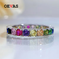 OEVAS 100 925 Sterling Silver Round Colorful High Carbon Diamond Rings For Women Sparkling Wedding Party Fine Jewelry Wholesale