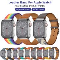 ☫☸ 100 Genuine Cow Leather loop Bracelet Belt Band for Apple Watch 8 7 6 SE 5 4 3 42 38 44 40MM Strap for iWatch 41 45MM 49 Ultra