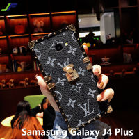 JieFieกรณีหรูหราLVพิมพ์กรณีโทรศัพท์สำหรับSamsung Galaxy J4 พลัสหนังย้อนยุคแฟชั่นสแควร์โครเมี่ยมRivetโทรศัพท์ปก