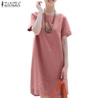 COD DSTGRTYTRUYUY ZANZEA Women Casual Loose Solid Cotton Short Sleeve Plain Beach Mini Dress