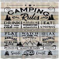 【hot】☫☄  Camping Rules Motivational Inspirational Happiness Quotes Rustic Wood Cabin Shower Curtain Accessories