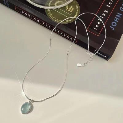 Silver Necklace Fashion Jewelry Necklace Ladies Necklace Oval Aquamarine Pendant Necklace Girls Necklace