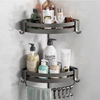 Bathroom Shelf Wall Mounted Storage Rack Shower Shampoo Holder With Hooks Toilet Paper Holder Oragnizer Bathroom Accessories Set Bathroom Counter Stor