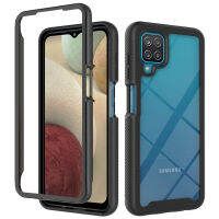 สำหรับSamsung Galaxy A12 Case, 360องศาป้องกันกรณี2 In1 Clearโปร่งใสโทรศัพท์Soft TPUเคสโทรศัพท์มือถือขอบซิลิโคน + HardพลาสติกกันกระแทกAnti-Fall Full Coverageป้องกันกรณีปกหลัง