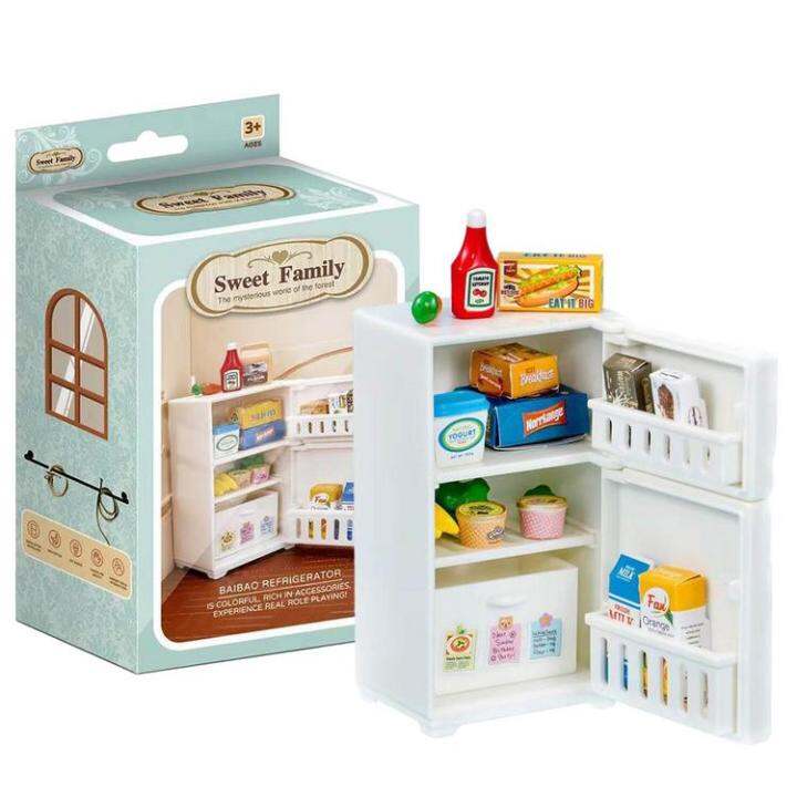 Toy Fridge Miniature Kitchen with Mini Food Toys Portable Fridge Pretend Play Appliance