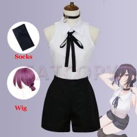 【hot】♈♧  de motosserra Anime para mulheres roupas Cosplay camisa gravata peruca curta anel pescoço uniforme do Dia das Bruxas Reze homem