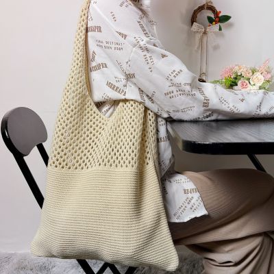 [COD] 2021 new Korean ins knitted bag fashion retro shoulder large capacity tote