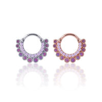 PiercingRoomByJay,  Double Crown CZ/Purple Opal Clicker Hoop  ห่วงเพชร/โอปอล เงินแท้