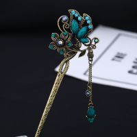 Vintage Rhinestone Butterfly Hair Stick Jewelry Wedding Hair Accessories Charm Metal Hairpins