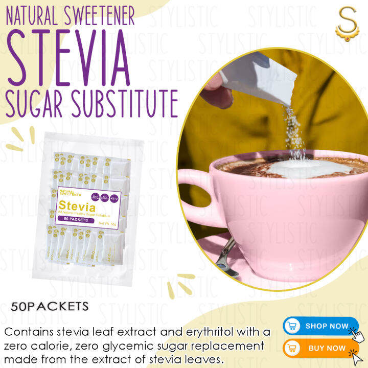 Stevia Natural Sweetener 50 Packets, Sugar Substitute, Zero Calories