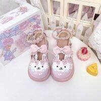 【LZ】✐⊙  Sapatos Lolita Kawaii para mulheres Patchwork de coelho dos desenhos animados estilo japonês Mary Janes fofa sapatos casuais Pink Sweet Jk