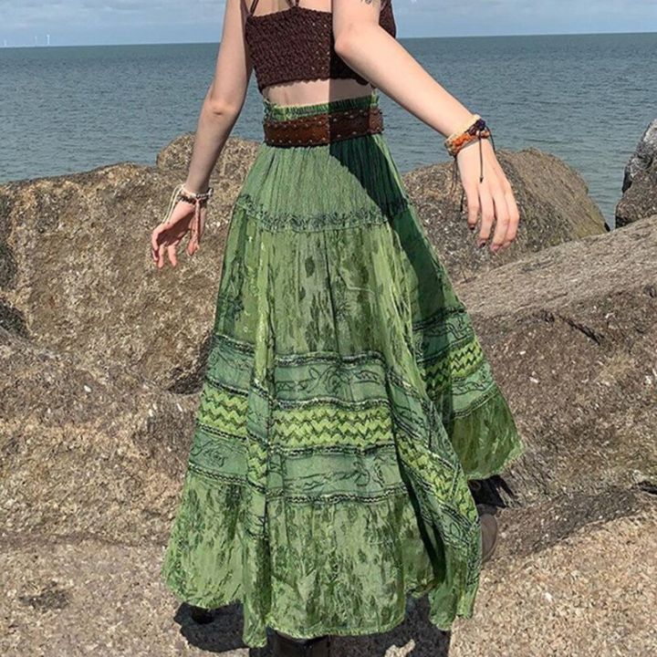 vintage-green-women-long-skirt-aesthetic-graphic-print-hight-waist-cute-casual-midi-skirts-grunge-sweet-lady-outfits