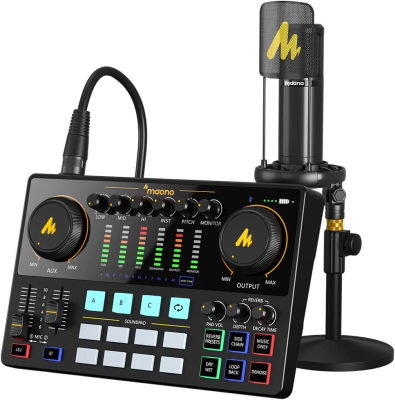 Audio Interface with XLR Condenser Microphone, MAONO MaonoCaster All-In-One Podcast Equipment Bundle for Podcast Recording, Streaming, Voice Over, Youtube, DJ, PC, Guitar (AME2A)