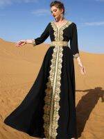 รอมฎอนสีดำ abaya ดูไบตุรกีอิสลามอาหรับมุสลิมชุด kaftans สำหรับผู้หญิง C aftan marocain เสื้อคลุม musulmane Longue fe. เวสติโด: