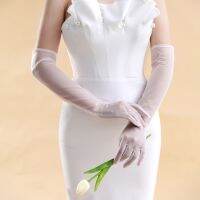 ❁♨▧ WG046 Elegant Long Wedding Bridal Gloves Plain Tulle Exquisite Edge White Brides Bridesmaid Opera Finger Glove