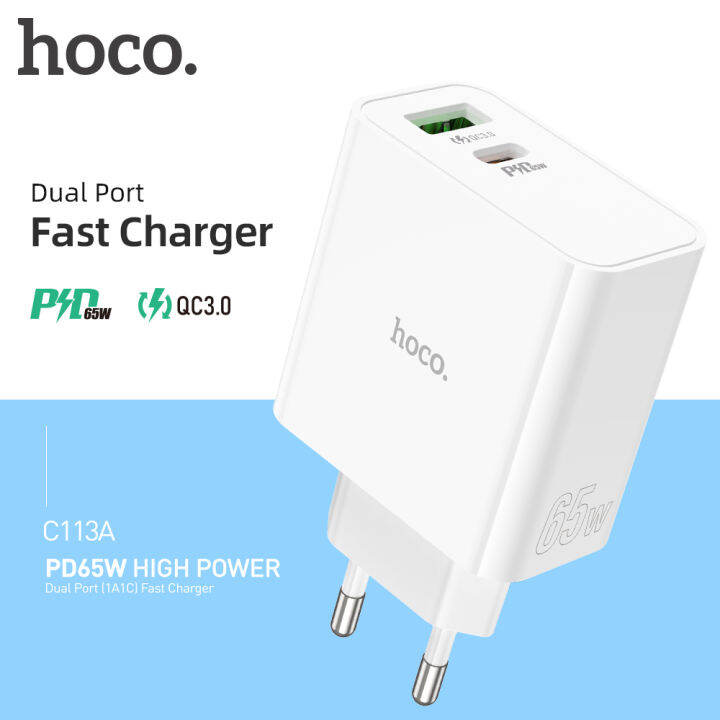 HOCO 100% Original C113A PD Charger 65W Dual USB Type C PD Charger QC3 ...