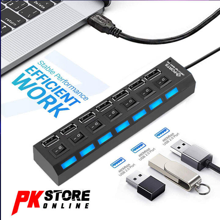 UNIVERSAL HIGH POWER USB HUB 7 PORTS HIGH SPEED ON/OFF SWITCH ADAPTER ...