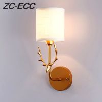 Nordic Creative Antler LED Wall Lamp Living Room Bedroom Bedside Sconce E14 Lamp Fabric Lampshade Indoor Aisle Stairs Wall Light