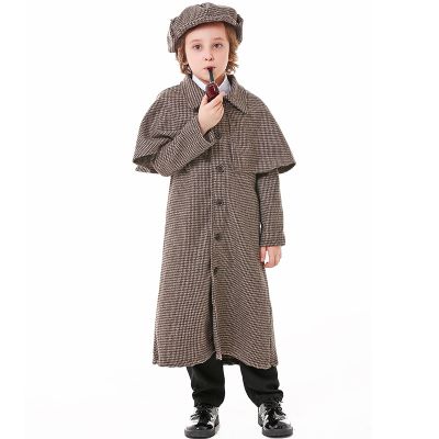 Halloween Kid Detective Coat Hat Outfit Detective Cosplay Costume Purim Boy Girls Book Week Birthday Gift Fancy Dress