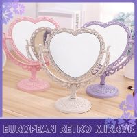 Vintage European-Style Double-Sided Makeup Mirror Lovely Girl Oval Princess Cosmetic Mirror Bedroom Heart-Shaped Dressing Mirror