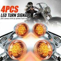 【cw】4Pcs Motorcycle LED Turn Signal Lights For Harley Indicator Lamps Chrome and Black Housing 41mm with Front Rear Fork Clamp 【hot】