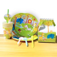 Hot Safari Party Tableware วันเกิด Party ตกแต่งเด็กถ้วยหมวก Candy กล่องสัตว์ป่าวันเกิด Decor Supplies