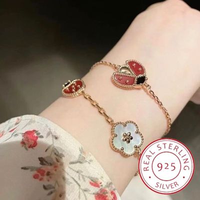 New 2023 Trend European Hot Selling Brand Rose Gold Bracelet Women White Fritillaria Lucky Flower Spring Ladybug Luxury Jewelry