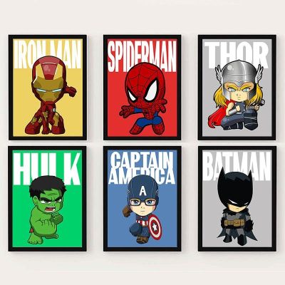 ❀☊❍ Marvel Wall Art โปสเตอร์ SpiderMan Iron Man Avengers Superhero Kid Room Decor การ์ตูนภาพวาดผ้าใบภาพพิมพ์งานศิลปะ Disney