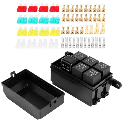 12V Relay Box 6 Slots Relay Block 6 Way ATC/ATO Fuse Block with Relay Universal Waterproof Fuse and Relay Box Kit