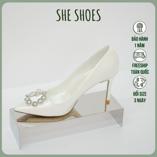 Giày cưới trắng giày cao gót lụa satin cao cấp, độc quyền she shoes - ảnh sản phẩm 1