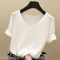 ↂ◆ 2023 New Summer Ice Silk Knitted Shirt Base Black T-shirt White Short-sleeved Womens Thin Top