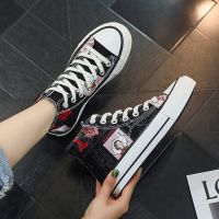 ☽  In 2023 the new high help canvas shoes for womens shoes graffiti joker ulzzang sandals ins port flavour restoring ancient ways tide shoes