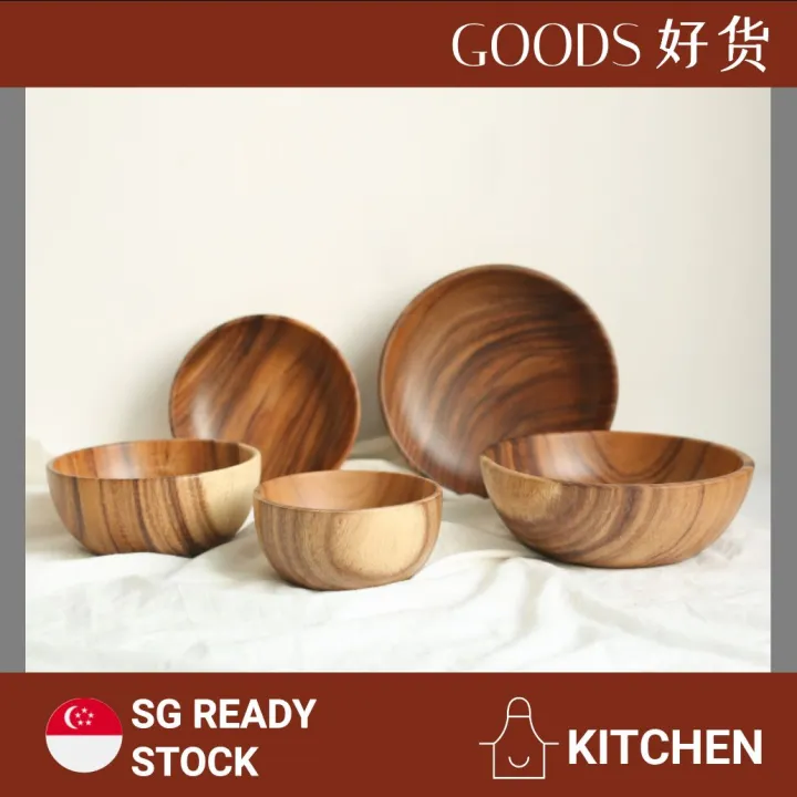Wooden Bowls Acacia Wood Bowl Plates, Extra Large Wooden Salad Bowl Set